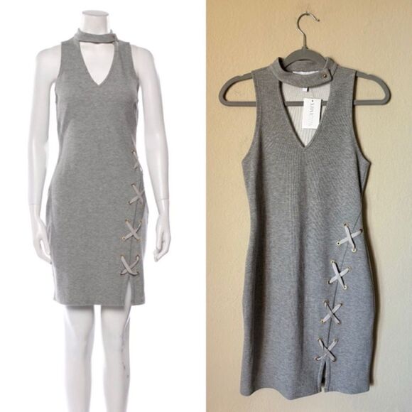 NWT Derek Lam 10 Crosby Mini Grey Dress Bodycon Mock Neck Size S - Picture 1 of 9